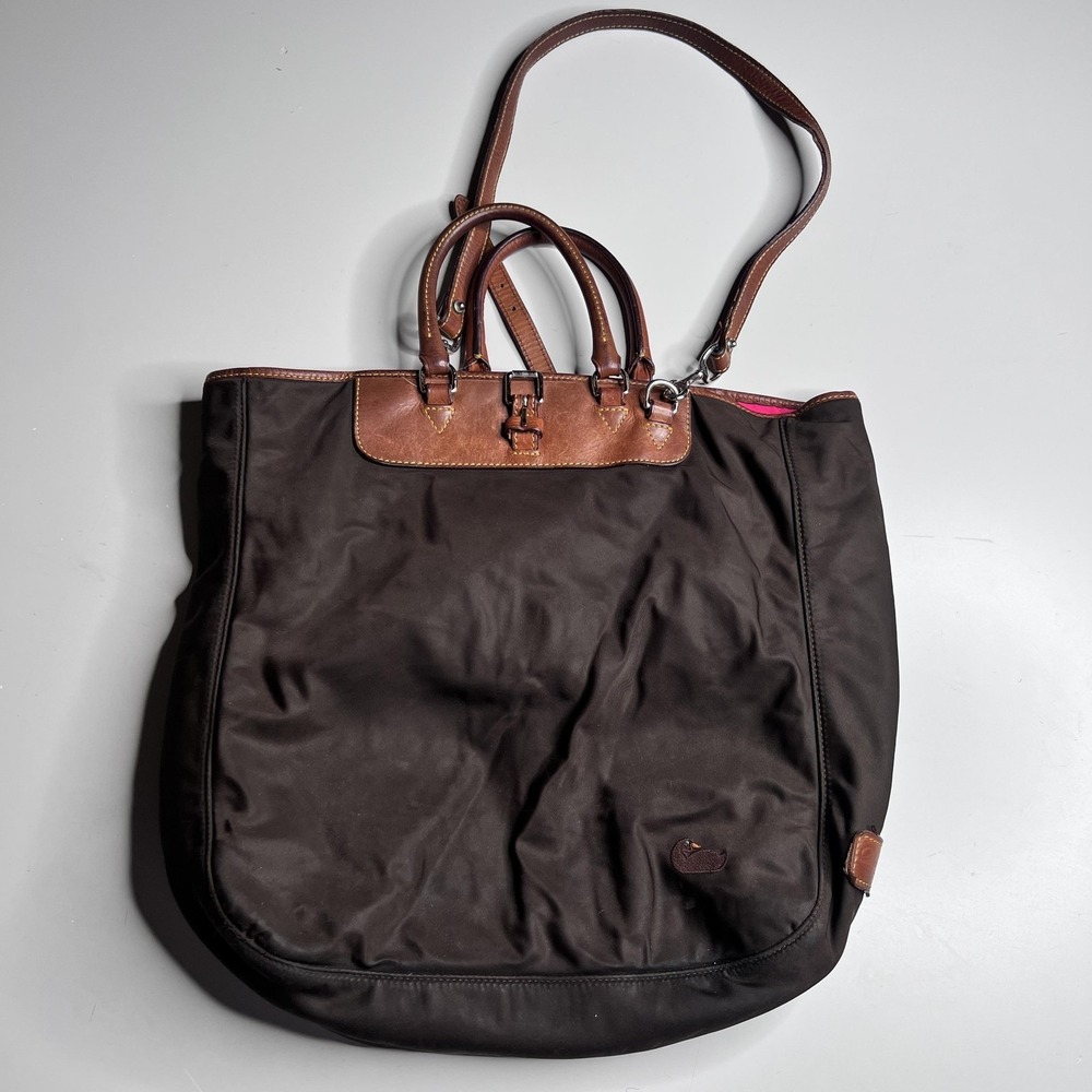 Dooney & Bourke‎ Tote Bag Womens Large Brown Nylon Leather Pink Lining Crossbody